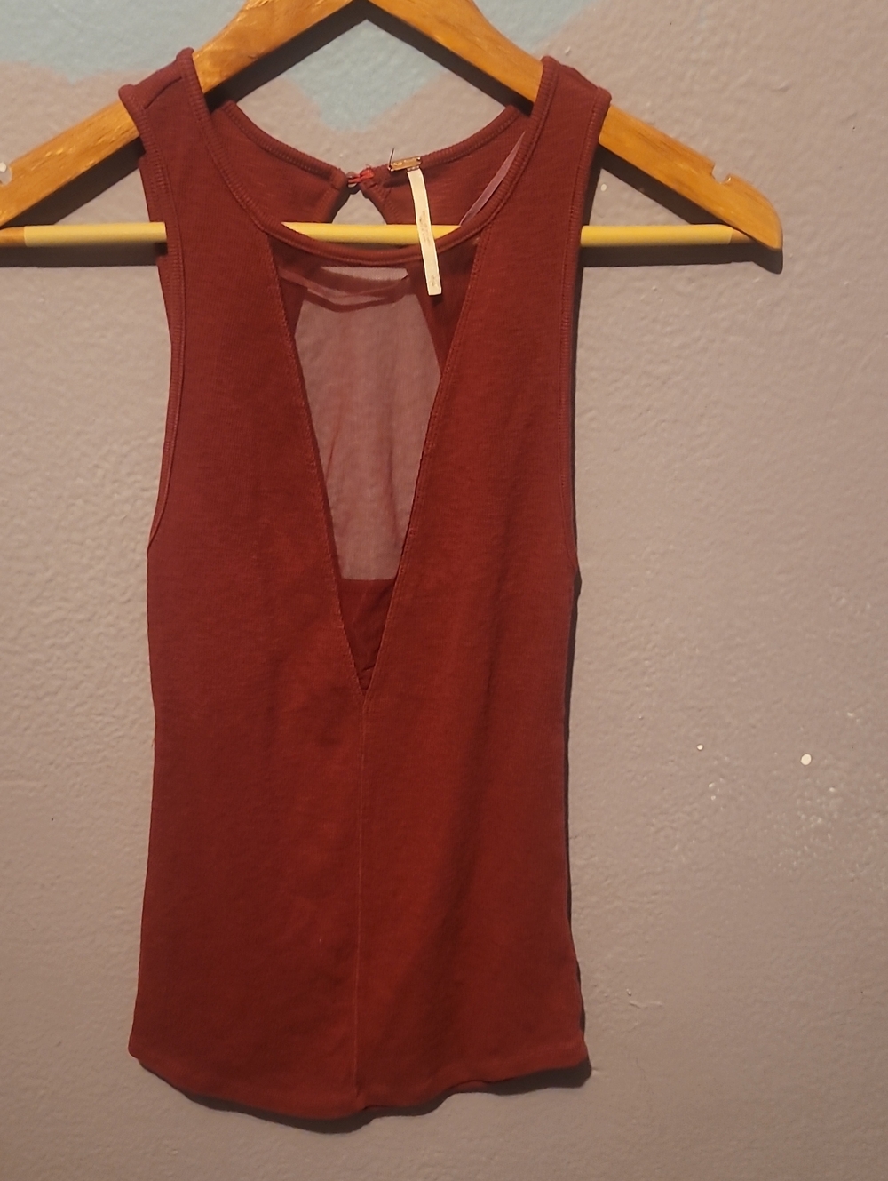 Free People Deep V Mesh-Inset Tank Top - Rust Brown